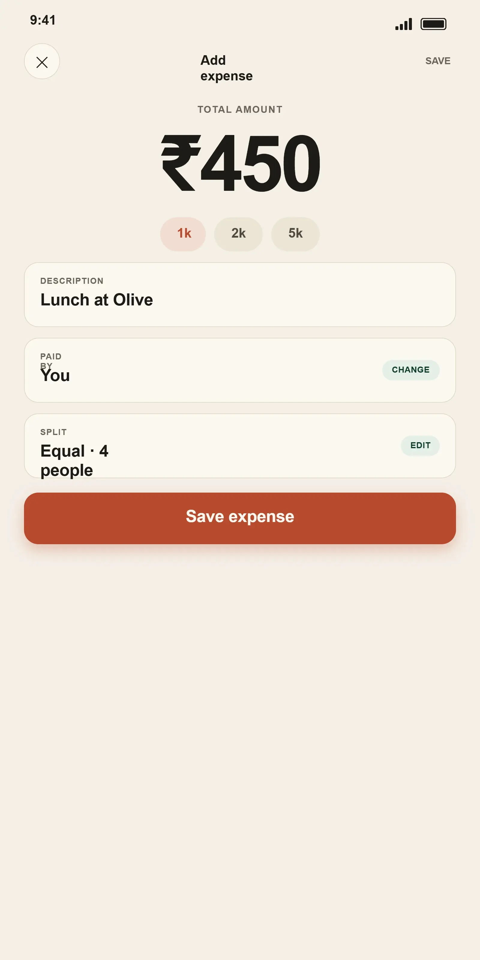 Add an expense in The Hisaab
