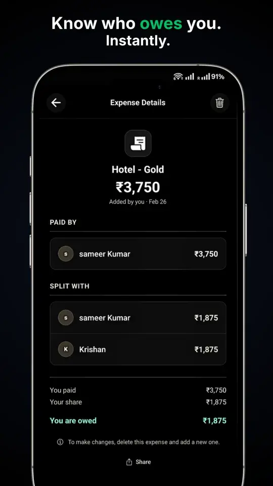 Couple expense tracking in The Hisaab - fair and transparent